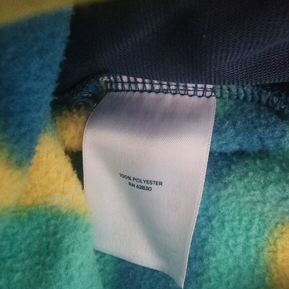 Lands End blue green yellow multi color wavey fleece pullover womens size M - Picture 5 of 6
